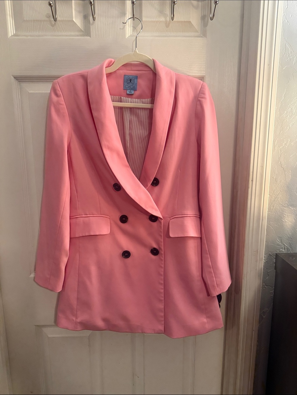 CeCe Pink Double-Breasted Shawl Collar Blazer